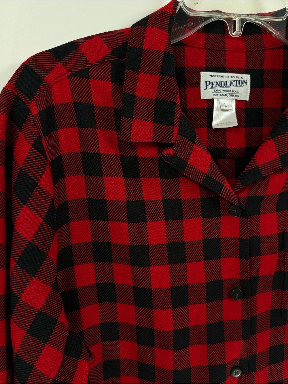 Pendleton Virgin Wool Red and Black Buffalo Plaid Button-Down Shirt Sz L - Picture 2 of 10